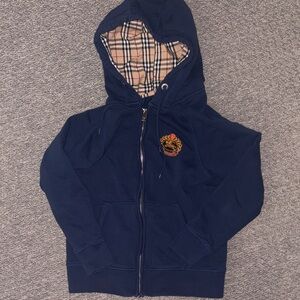 Burberry Logo Embroidered Zip Up Hoodie